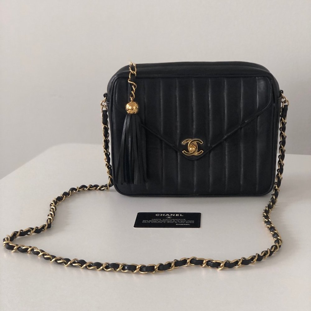 RARE Authentic CHANEL Black Flap Purse Camera Bag